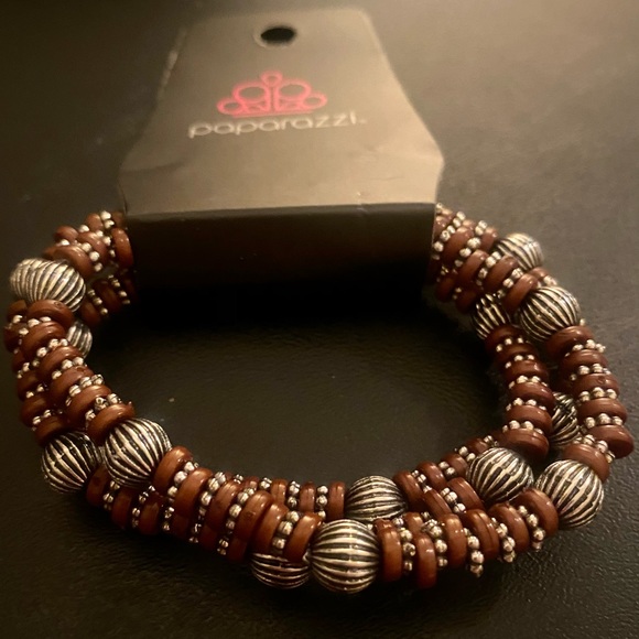 Earthy Brown and Silver Elastic Stretchy Bracelet NWT - Picture 4 of 6